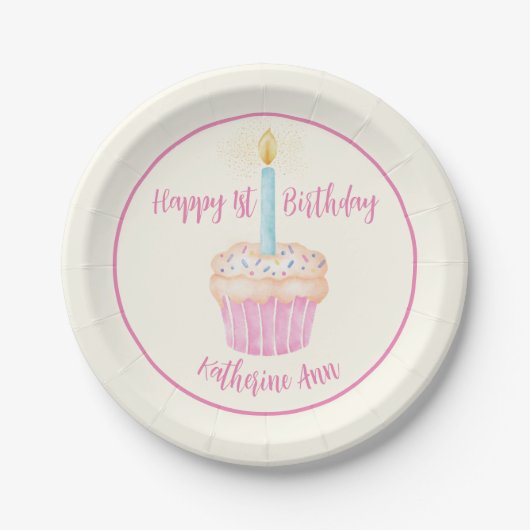 Happy 1st Birthday Cupcake Paper Bord (Voorkant)