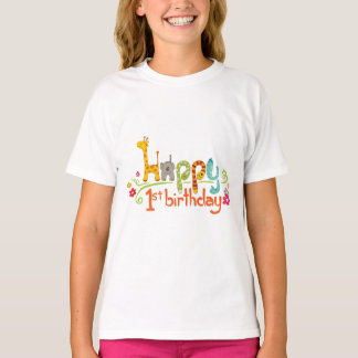 Happy 1st Birthday – Cute Animal Theme Celebration T-shirt