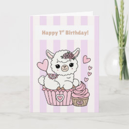 Happy 1st Birthday Cute Llama Girl Card | Adorable Kaart