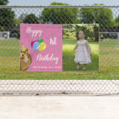 Happy 1st Birthday Cute Pink Owl Balloons Banner (Insitu)