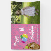 Happy 1st Birthday Cute Pink Owl Balloons Banner (Verticaal)