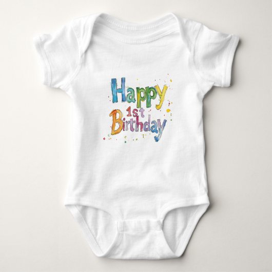 Happy 1st Birthday – Cute Text Art Design for Kids Romper (Voorkant)