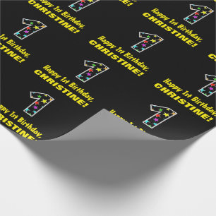 Happy 1st Birthday, Fun Colorful Stars Pattern 1 Cadeaupapier