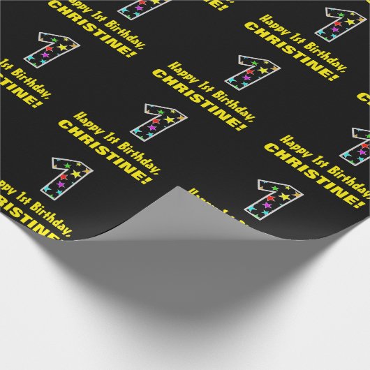 Happy 1st Birthday, Fun Colorful Stars Pattern 1 Cadeaupapier (Hoek)