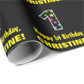 Happy 1st Birthday, Fun Colorful Stars Pattern 1 Cadeaupapier (Rol Hoek)