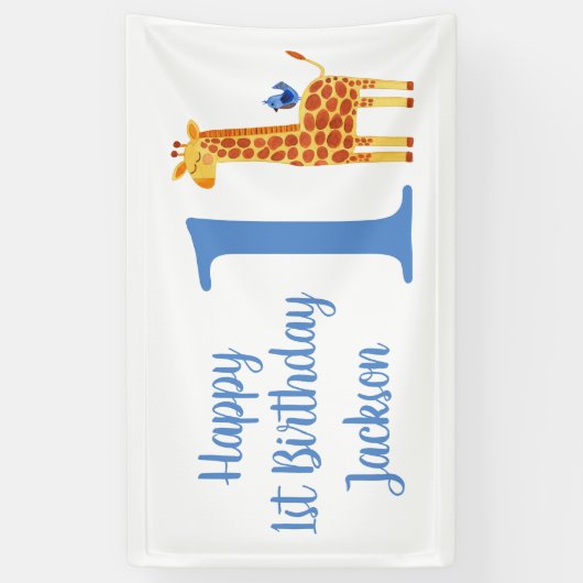 Happy 1st Birthday Giraffe Party Spandoek (Verticaal)