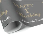 Happy 1st Birthday Gold Glitter en Grey Cadeaupapier (Rol Hoek)