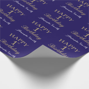 Happy 1st Birthday Gold Glitter en Navy Blue Cadeaupapier