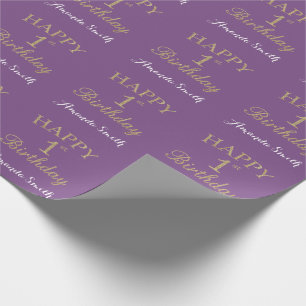 Happy 1st Birthday Gold Glitter en Paars Cadeaupapier
