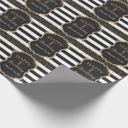 Happy 1st Birthday Gold Glitter Wrapping Paper Cadeaupapier (Hoek)