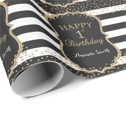 Happy 1st Birthday Gold Glitter Wrapping Paper Cadeaupapier (Rol Hoek)