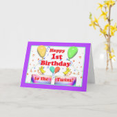 Happy 1st Birthday Kickens for Twins Kaart (Gele Bloem)