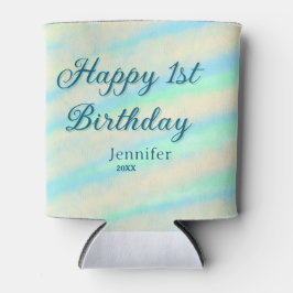 Happy 1st birthday kids baby blue green pastel ret blikjeskoeler