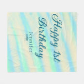 Happy 1st birthday kids baby blue green pastel ret fleece deken (Voorkant (Horizontaal))