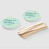 Happy 1st birthday kids baby blue green pastel ret handwaaier (Niet-gemonteerd)