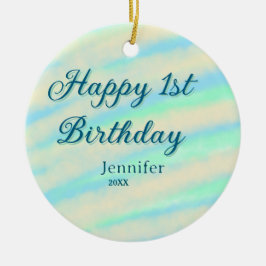 Happy 1st birthday kids baby blue green pastel ret keramisch ornament