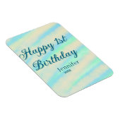 Happy 1st birthday kids baby blue green pastel ret magneet (Rechterzijde)