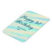 Happy 1st birthday kids baby blue green pastel ret magneet (Linkerzijde)
