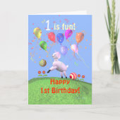 Happy 1st Birthday Lamb en ballonnen Kaart (Voorkant)