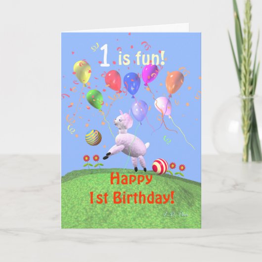 Happy 1st Birthday Lamb en ballonnen Kaart (Voorkant)