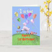 Happy 1st Birthday Lamb en ballonnen Kaart (Gele Bloem)