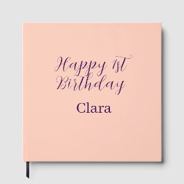 Happy 1st birthday orange purple boho retro name  gastenboek