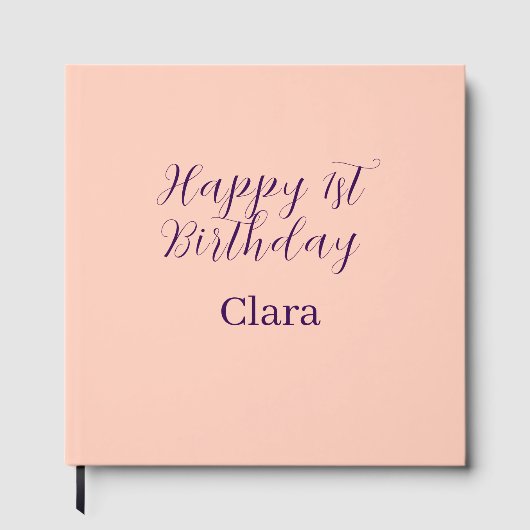 Happy 1st birthday orange purple boho retro name  gastenboek (Voorkant)