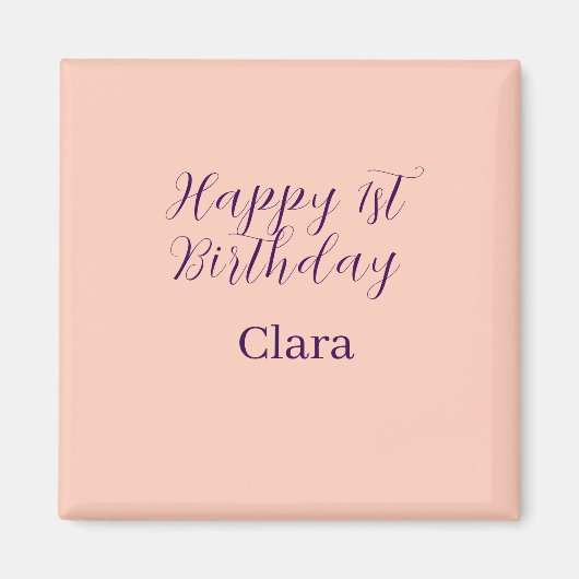 Happy 1st birthday orange purple boho retro name  magneet (Voorkant)