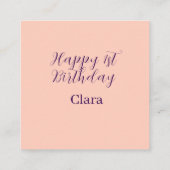 Happy 1st birthday orange purple boho retro name  vierkante visitekaartje (Achterkant)