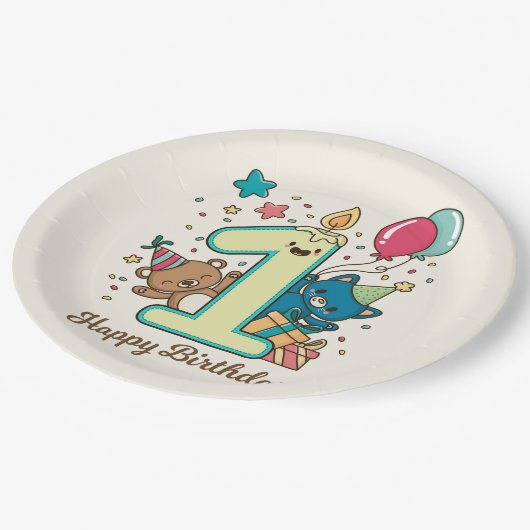 Happy 1st Birthday Papieren Bordje (Gekanteld)