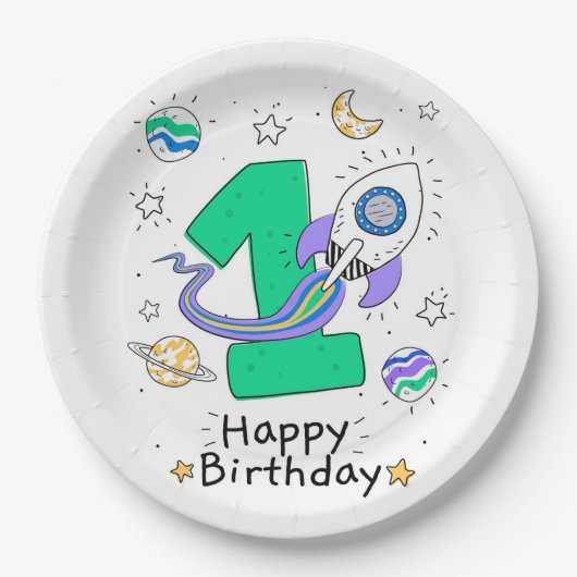 Happy 1st Birthday Papieren Bordje (Voorkant)