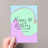 Happy 1st birthday pink green blue acrylic pour  acryl uitnodigingen (Insitu (Draagbaar))