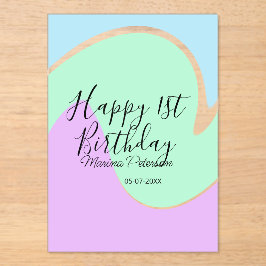 Happy 1st birthday pink green blue acrylic pour  acryl uitnodigingen