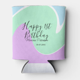 Happy 1st birthday pink green blue acrylic pour  blikjeskoeler