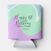 Happy 1st birthday pink green blue acrylic pour blikjeskoeler (Achterkant)