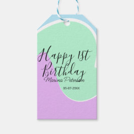 Happy 1st birthday pink green blue acrylic pour  cadeaulabel