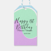 Happy 1st birthday pink green blue acrylic pour  cadeaulabel (Achterkant)