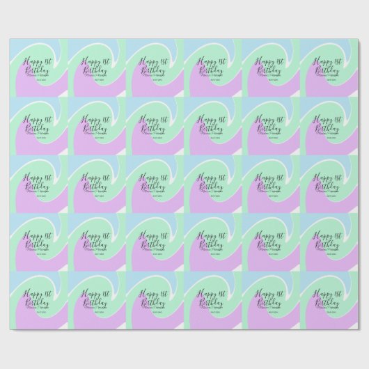 Happy 1st birthday pink green blue acrylic pour  cadeaupapier (Vlak)