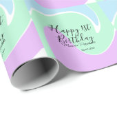 Happy 1st birthday pink green blue acrylic pour  cadeaupapier (Rol Hoek)