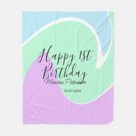 Happy 1st birthday pink green blue acrylic pour  fleece deken