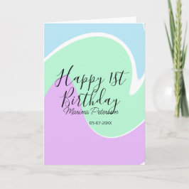 Happy 1st birthday pink green blue acrylic pour  kaart