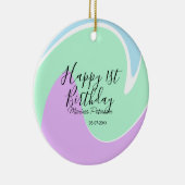 Happy 1st birthday pink green blue acrylic pour keramisch ornament (Rechts)