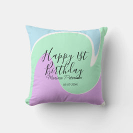 Happy 1st birthday pink green blue acrylic pour  kussen