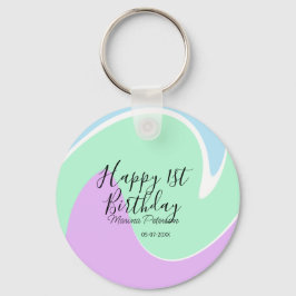 Happy 1st birthday pink green blue acrylic pour  sleutelhanger