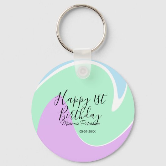 Happy 1st birthday pink green blue acrylic pour  sleutelhanger (Voorkant)