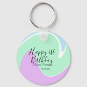 Happy 1st birthday pink green blue acrylic pour  sleutelhanger (Achterkant)