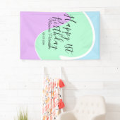 Happy 1st birthday pink green blue acrylic pour  spandoek (Insitu)