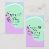 Happy 1st birthday pink green blue acrylic pour  visitekaartje (Voorkant / Achterkant)