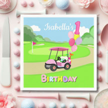 Happy 1st Birthday Polka Dot Pink Girly Golf 