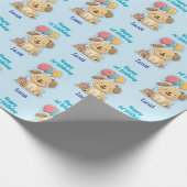 Happy 1st Birthday, Puppy, Boy, Personalized  Cadeaupapier (Hoek)